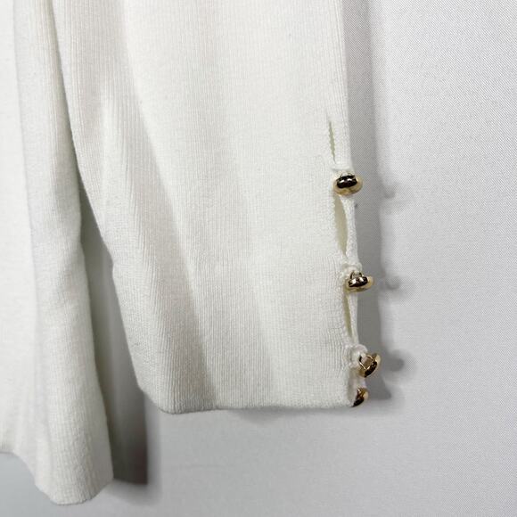 J McLaughlin Medium M White Ribbed Crew Neck Button Cuff Sweater Cotton Modal - Picture 5 of 8